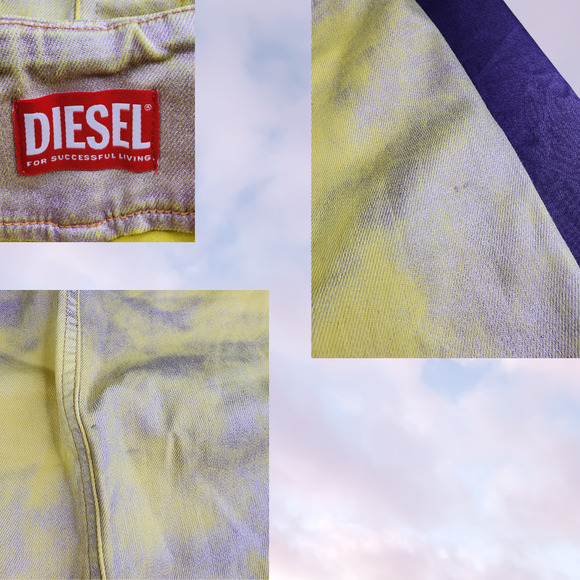 Diesel Pra Bi-Color Laminated Denim Yellow Metallic Gold Midi Slit Skirt 27 - Picture 5 of 6